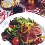 Warm Peppered Tuna Steak Salad with Basil and Roasted Pepper Vinaigrette