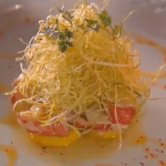 Lobster Salad on a Bed of Potato with Confit of Crispy Leeks