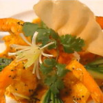 Pan-seared Gulf Shrimp with Basmati Rice and Thai Carrot-Lime Sauce