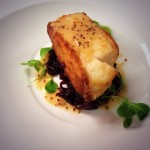 Pan Seared Halibut  Braised Red Cabbage, Mustard Veloute