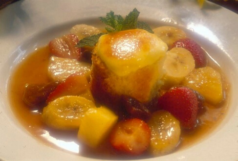 Cornmeal Cake with Fig and Banana Compote and Brown Butter-Rum Sauce