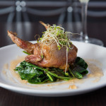 Roast Quail with Cornbread/Pickled Mirliton dressing and Mayhaw Gatrique