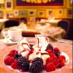 Mascarpone Caramel Cream with Berries and White Chocolate-Raspberry Brittle