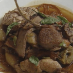 Roast Baby Lamb with Ragout of Artichokes, Oven-dried Tomatoes, and Basil ►