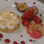 Tarte Citron with Passion Fruit Meringue and Strawberry Sorbet ►
