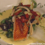 Grilled Salmon on a Bed of Warm Wilted Greens