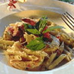 Sautéed Shrimp and Penne Pasta with Rice Cream Sauce