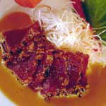 Charred Sichimi Ahi Coated with Japanese Spices in Lilikoi-Soy Sauce