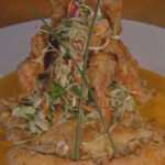 Pan-fried Soft-shell Crabs with Lobster Slaw and Yellow Tomato Vinaigrette