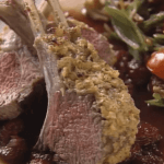 Rack of Lamb Crusted with Hazelnuts and Dijon Mustard with Framboise Demi-Glace
