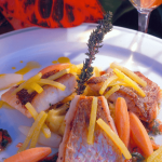 Seared Red Snapper with Sweet Potatoes and Christophene, with Creole Sauce