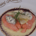 Smoked Salmon with Lemon-Butter Sauce, Pears, and Cold Cream of Caviar