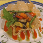 Parmesan Basket with Polenta and Roasted Vegetables