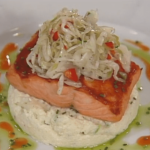 BBQ Salmon on White Cheese Grits