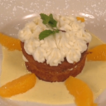 Old-fashioned Carrot Cake with Cream Cheese Frosting and Grand Marnier Anglaise