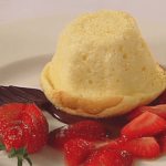Sour Cream Soufflé with Chocolate Sauce and Strawberries