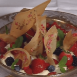 Fresh Berries in Pastry Cream with Pink Praline Tuiles