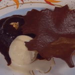 Chocolate Gourmandise with Chocolate Tuile and Chocolate Sauce