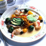 Striped Sea Bass with Shrimp, Avocado, and Peppers