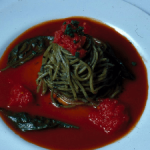 Green Pasta with Tomato Sauce and Basil